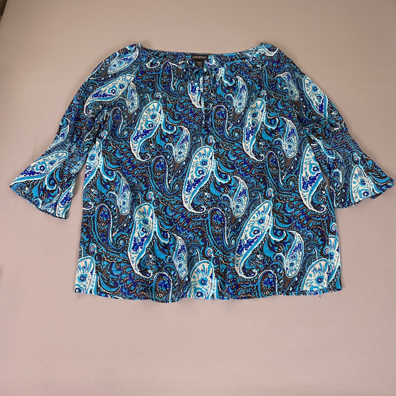 Lane Bryant Blouse Top Women's 18/20w Blue Paisley Bell Sleeve Chiffon Boho